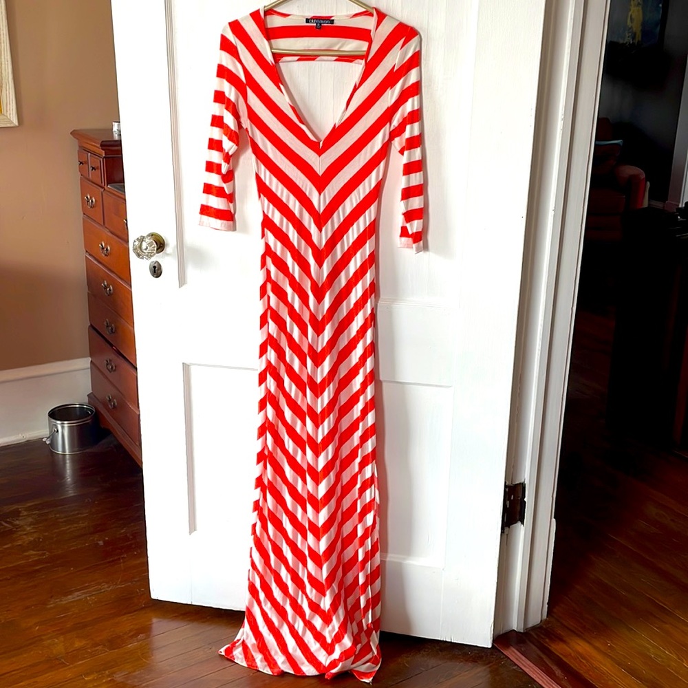 Orange and white stripe patio dress